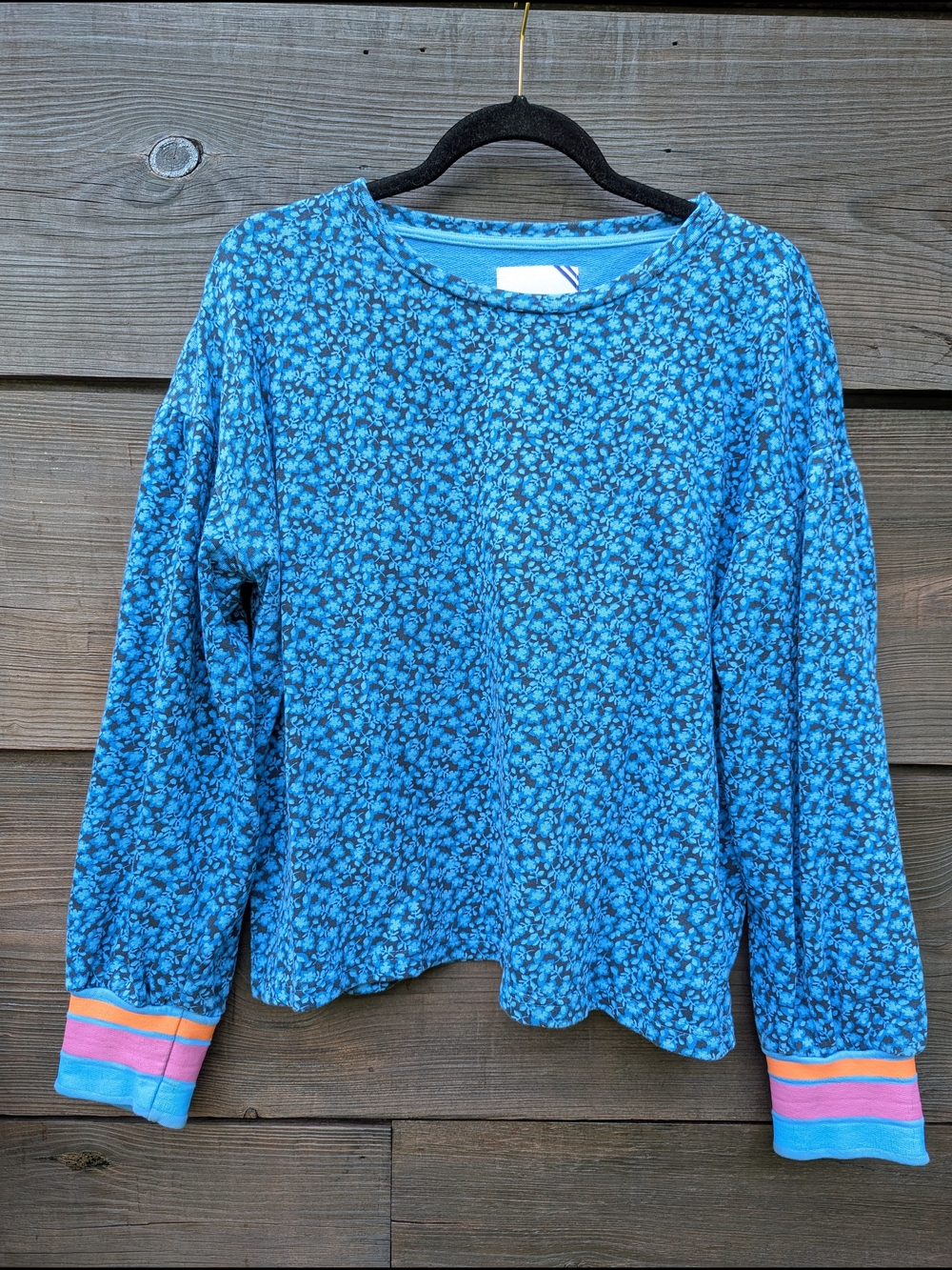 100% Cotton Addison Bay Blue Floral-Print Crewneck Sweater